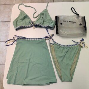 EMPORIO ARMANI Swimwear Bikini Set Wrap Made in Italy Seafoam Green SZ 44 LG